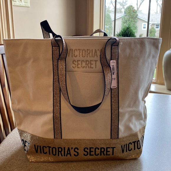Victoria’s Secret Canvas Gold Tote NWT - Picture 1 of 1